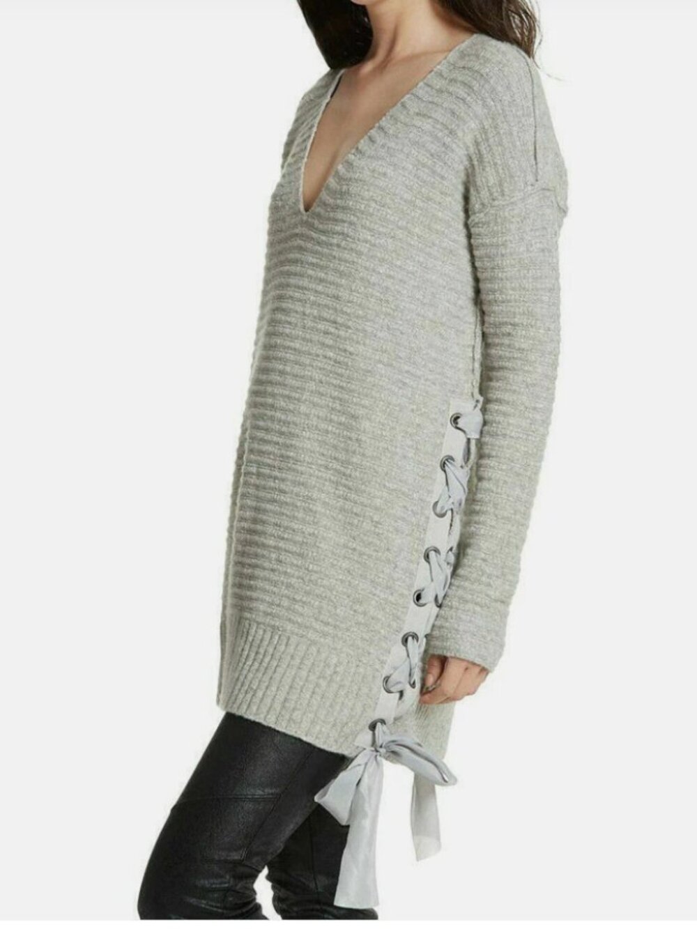FREE PEOPLE Gray "Heart It Laces" Tunic Sweater Small